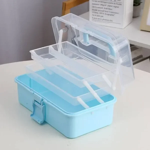 Three-layer Transparent Plastic Craft Storage Box, Sewing Storage Box, Folding Tool Box, Art Student Miscellaneous Storage Box 2