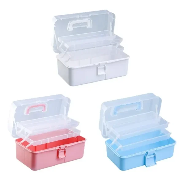 Three-layer Transparent Plastic Craft Storage Box, Sewing Storage Box, Folding Tool Box, Art Student Miscellaneous Storage Box 3