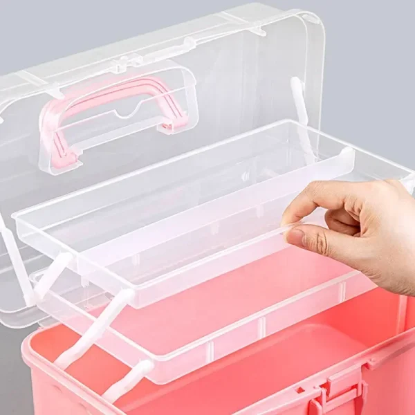 Three-layer Transparent Plastic Craft Storage Box, Sewing Storage Box, Folding Tool Box, Art Student Miscellaneous Storage Box 4