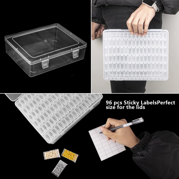 A set of 96 compartments diamond painting storage containers, suitable for storing diamond measuring box DIY craft, capable of s 3