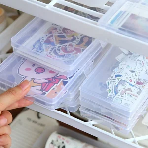 New Stationery Stickers Plastic Storage Box Organizer Transparent Desktop Storage Container Plastic Art Tool Case for Craft 1