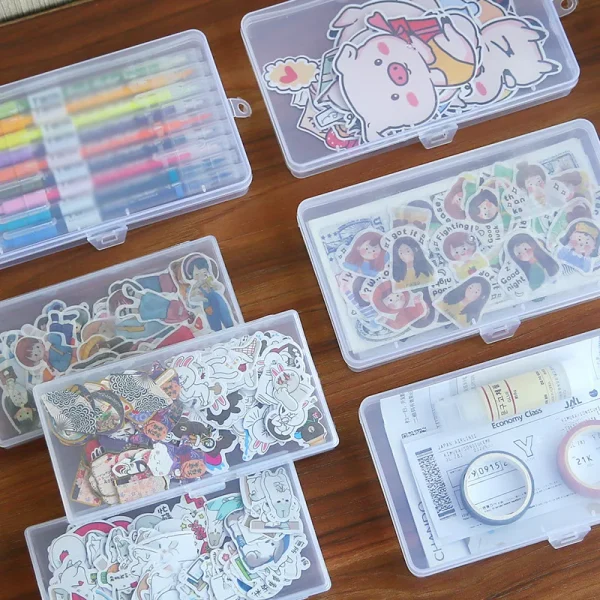 New Stationery Stickers Plastic Storage Box Organizer Transparent Desktop Storage Container Plastic Art Tool Case for Craft 3