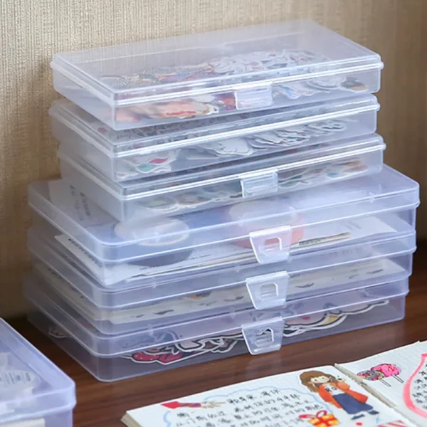 New Stationery Stickers Plastic Storage Box Organizer Transparent Desktop Storage Container Plastic Art Tool Case for Craft 4