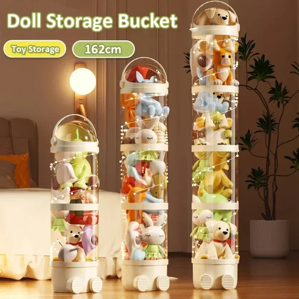 Doll Storage Box Toys Organization Plush Toy Storage Tube Transparent Plastic Stuffed Storage Barrel Children's toy Organizer 1