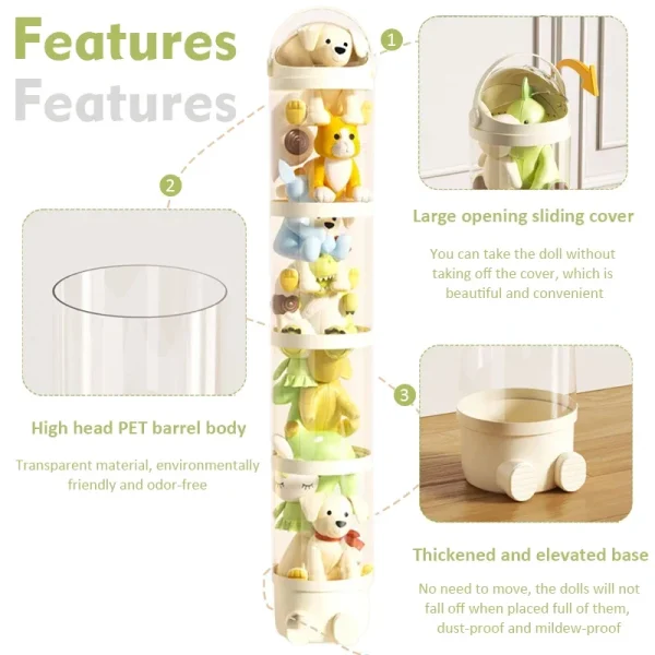 Doll Storage Box Toys Organization Plush Toy Storage Tube Transparent Plastic Stuffed Storage Barrel Children's toy Organizer 3