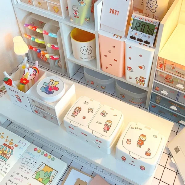 Ins Button Desktop Cute Storage Box with Lid Sundries Mini Jewlery Storage Box Organizer Kawaii Box Container Storage Small 3