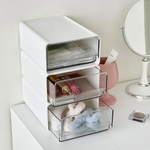 Storage Box Organizer Drawers Desktop Transparent Plastic Office File Storage Boxes Stackable Combination Organizer Cabinet 4