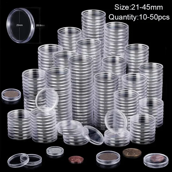 10-50pcs 21/23/24/25-45mm COINNING Capsules Storage Box Clear Plastic Commemorative COINNING Storage Box Coinn Storage Box 1