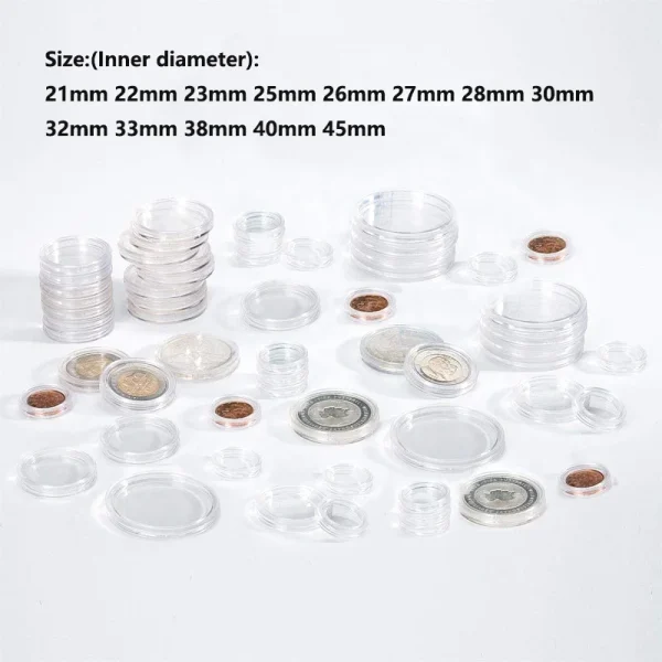 10-50pcs 21/23/24/25-45mm COINNING Capsules Storage Box Clear Plastic Commemorative COINNING Storage Box Coinn Storage Box 2