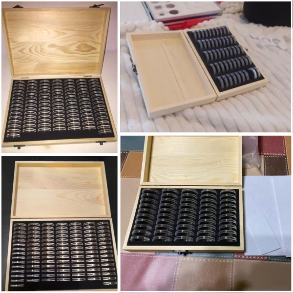 HILIFE Coin Storage Box With Adjustment Pad 20/30/50/100PCS Adjustable Wooden Commemorative Coin Collection Case Holder Capsules 2
