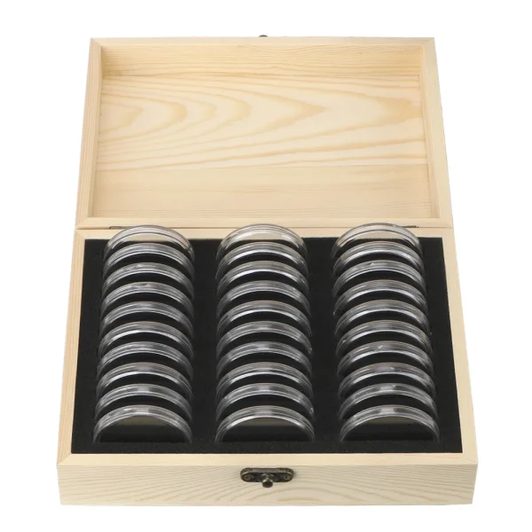 HILIFE Coin Storage Box With Adjustment Pad 20/30/50/100PCS Adjustable Wooden Commemorative Coin Collection Case Holder Capsules 3