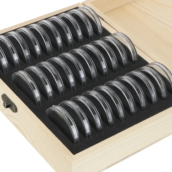 HILIFE Coin Storage Box With Adjustment Pad 20/30/50/100PCS Adjustable Wooden Commemorative Coin Collection Case Holder Capsules 4