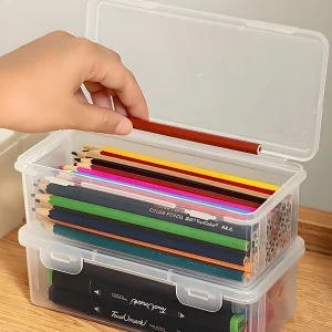1/2pcs PP Large Capacity Transparent Stationery Storage Box Color Pencil Crayon Stationery Drawer Item Storage Box 1