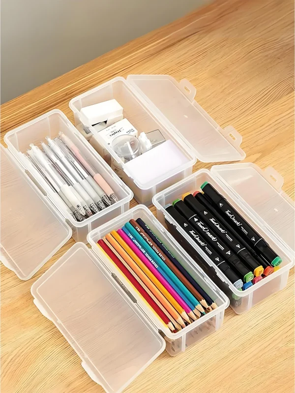 1/2pcs PP Large Capacity Transparent Stationery Storage Box Color Pencil Crayon Stationery Drawer Item Storage Box 2