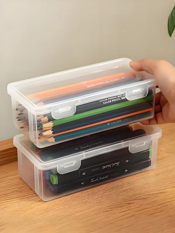 1/2pcs PP Large Capacity Transparent Stationery Storage Box Color Pencil Crayon Stationery Drawer Item Storage Box 3