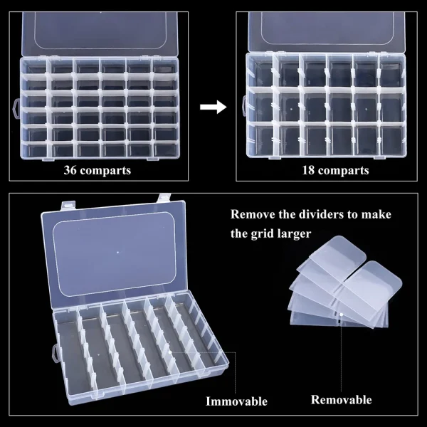24/36 Grids Plastic Organizer Box Craft Organizer Storage with Adjustable Dividers Bead Box Fishing Tackles Box Jewelry Box 2