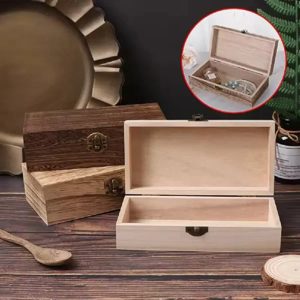Retro Rectangular Wooden Storage Box Clamshell Desktop Organizer Jewelry Gift Box for Home Decor 2