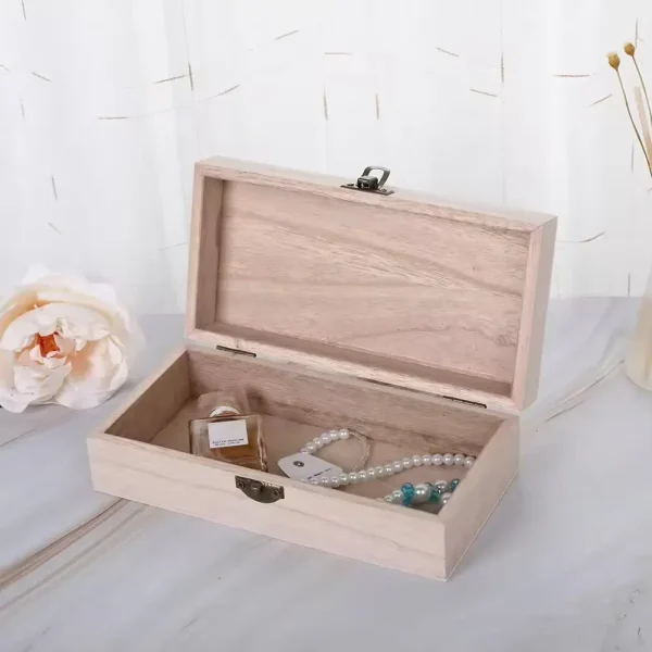Retro Rectangular Wooden Storage Box Clamshell Desktop Organizer Jewelry Gift Box for Home Decor 3