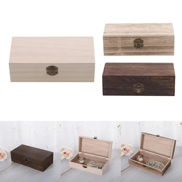 Retro Rectangular Wooden Storage Box Clamshell Desktop Organizer Jewelry Gift Box for Home Decor 5