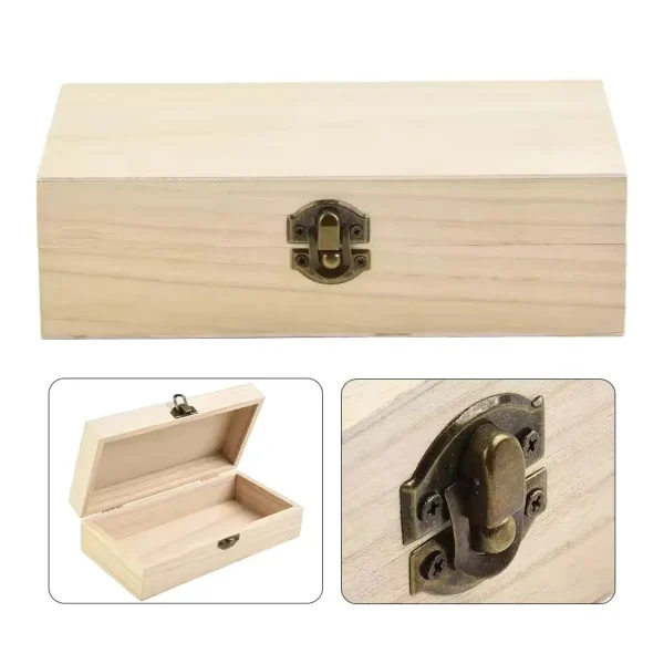 Retro Rectangular Wooden Storage Box Clamshell Desktop Organizer Jewelry Gift Box for Home Decor 6