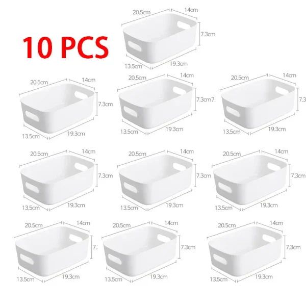 10 PCS S Plastic Storage Bins and Baskets White Handled Storage Box Solid Color Bathroom Kitchen Sundries for Shelves Drawers 1