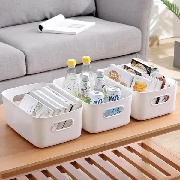10 PCS S Plastic Storage Bins and Baskets White Handled Storage Box Solid Color Bathroom Kitchen Sundries for Shelves Drawers 2