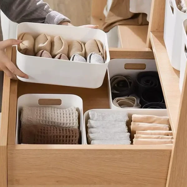 10 PCS S Plastic Storage Bins and Baskets White Handled Storage Box Solid Color Bathroom Kitchen Sundries for Shelves Drawers 4