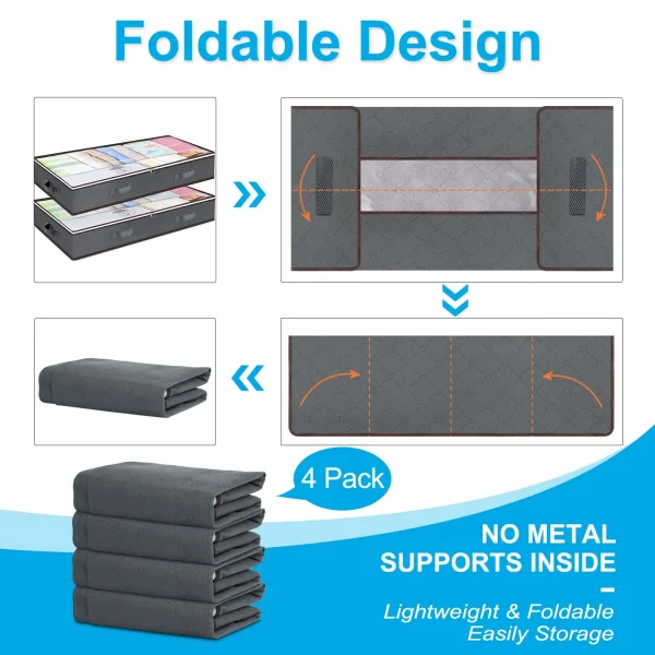 Foldable Under Bed Storage Containers with Clear Window Underbed Toy Organizers and Clothing Storage Bags Closet Storage Bins 6