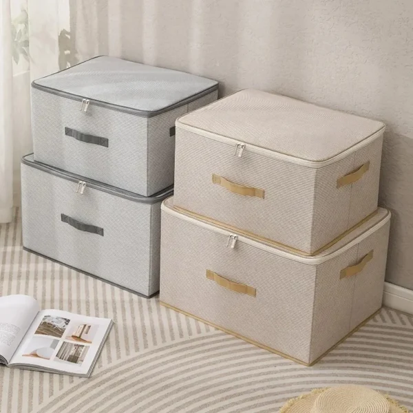 Non Woven Fabric Lid Zipper Striped Clothes Storage Box Multifunction Household Finishing Artifact Toy Storage Box Basket 1
