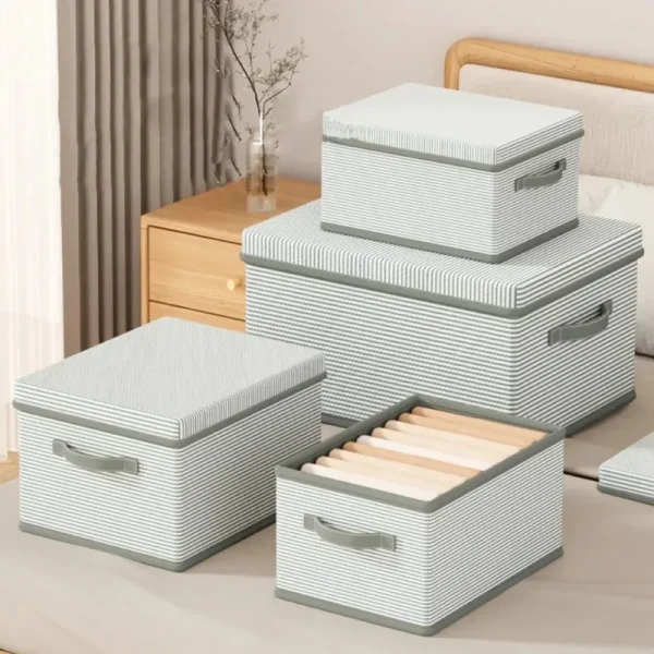Non Woven Fabric Lid Zipper Striped Clothes Storage Box Multifunction Household Finishing Artifact Toy Storage Box Basket 2