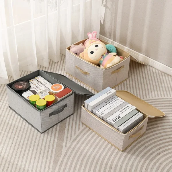 Non Woven Fabric Lid Zipper Striped Clothes Storage Box Multifunction Household Finishing Artifact Toy Storage Box Basket 3