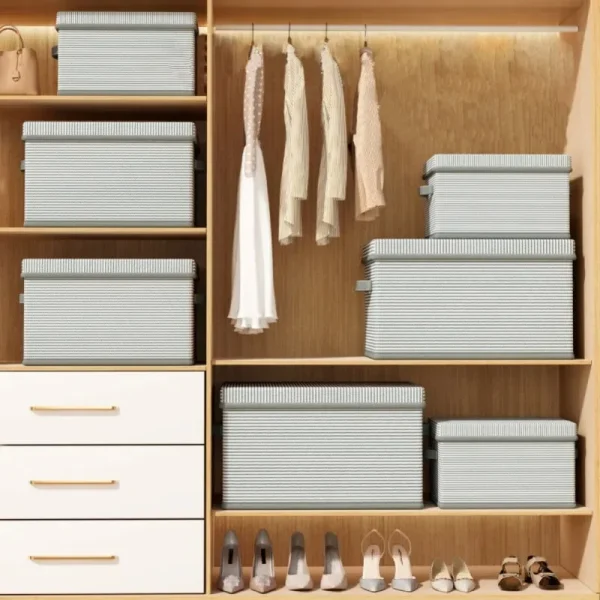 Non Woven Fabric Lid Zipper Striped Clothes Storage Box Multifunction Household Finishing Artifact Toy Storage Box Basket 4