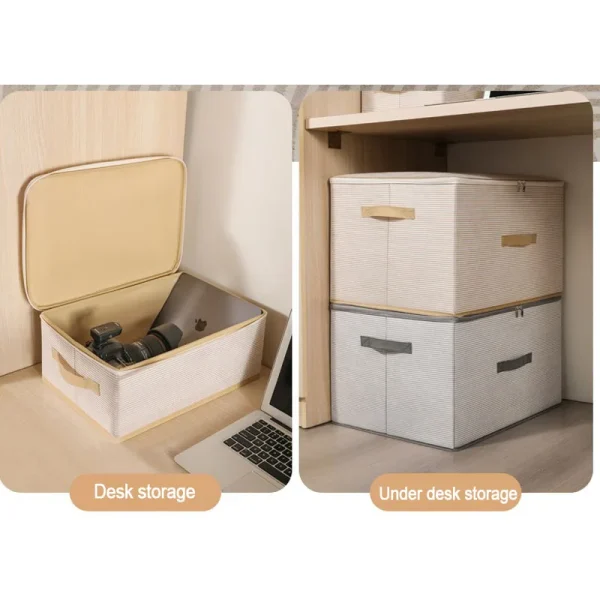 Non Woven Fabric Lid Zipper Striped Clothes Storage Box Multifunction Household Finishing Artifact Toy Storage Box Basket 5