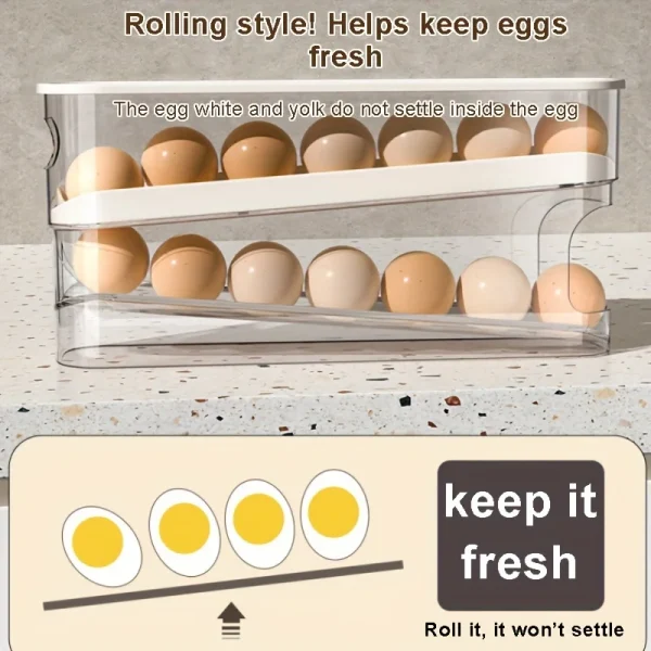 Refrigerator Egg Storage Box Automatic Scrolling Egg Holder Household Large Capacity Kitchen Dedicated Roll Off Egg Storage Rack 4