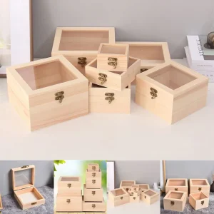 Wooden Square Hinged Storage Boxes Craft Gift Storage Container Dust Jewelry Box Desktop Organizer Wooden Gift Box 1