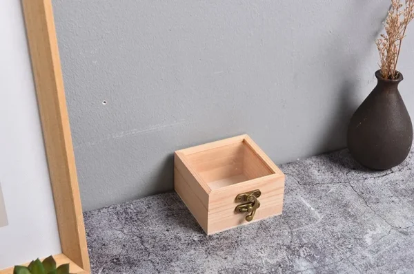 Wooden Square Hinged Storage Boxes Craft Gift Storage Container Dust Jewelry Box Desktop Organizer Wooden Gift Box 3