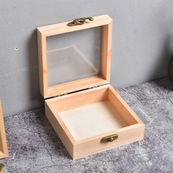 Wooden Square Hinged Storage Boxes Craft Gift Storage Container Dust Jewelry Box Desktop Organizer Wooden Gift Box 4