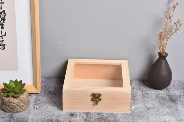 Wooden Square Hinged Storage Boxes Craft Gift Storage Container Dust Jewelry Box Desktop Organizer Wooden Gift Box 5