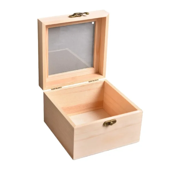 Wooden Square Hinged Storage Boxes Craft Gift Storage Container Dust Jewelry Box Desktop Organizer Wooden Gift Box 6