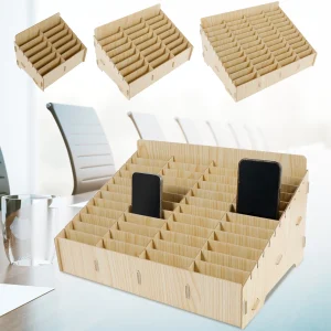 12/48-Grid Mobile Phone Storage Box Wood Multifunctional Phone Holder Desktop Organizer for Office Classroom Phone Management 1