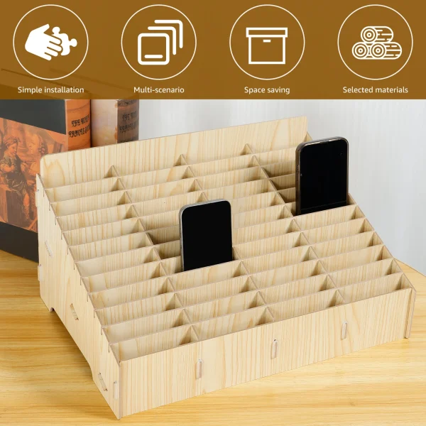 12/48-Grid Mobile Phone Storage Box Wood Multifunctional Phone Holder Desktop Organizer for Office Classroom Phone Management 2