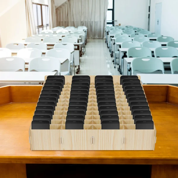 12/48-Grid Mobile Phone Storage Box Wood Multifunctional Phone Holder Desktop Organizer for Office Classroom Phone Management 3