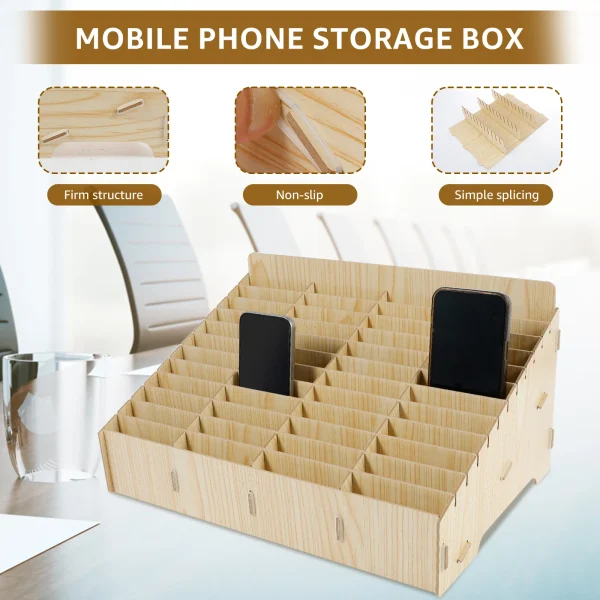 12/48-Grid Mobile Phone Storage Box Wood Multifunctional Phone Holder Desktop Organizer for Office Classroom Phone Management 6