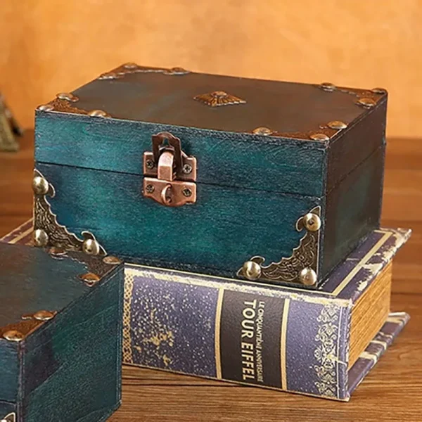 1 vintage treasure chest storage box, wooden jewelry box, small treasure box for hiding 2