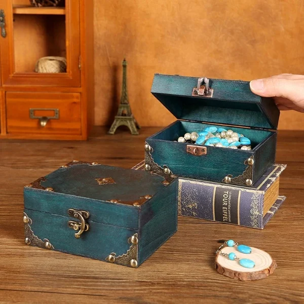1 vintage treasure chest storage box, wooden jewelry box, small treasure box for hiding 3