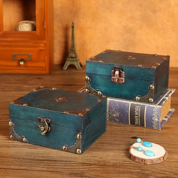1 vintage treasure chest storage box, wooden jewelry box, small treasure box for hiding 4