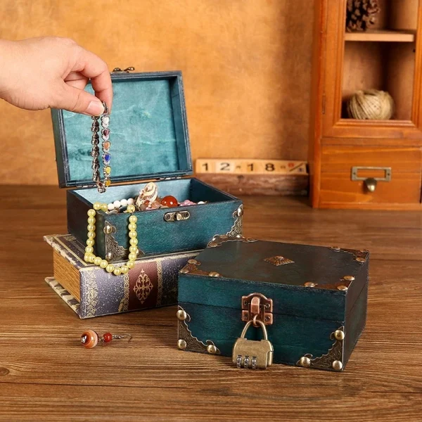1 vintage treasure chest storage box, wooden jewelry box, small treasure box for hiding 6