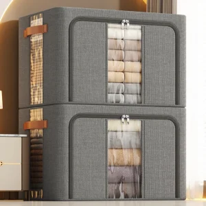 1Pc Large capacity 100L clothes basket Steel frame foldable clothes storage box Cotton quilt hat scarf  Wardrobe organizer 1