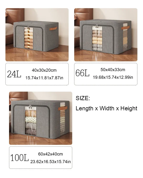 1Pc Large capacity 100L clothes basket Steel frame foldable clothes storage box Cotton quilt hat scarf  Wardrobe organizer 2