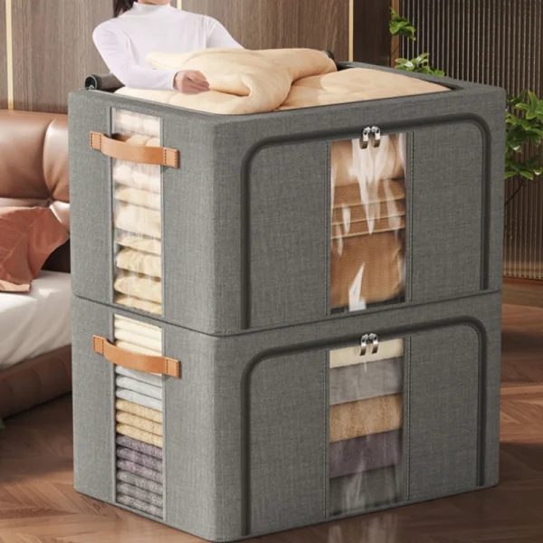 1Pc Large capacity 100L clothes basket Steel frame foldable clothes storage box Cotton quilt hat scarf  Wardrobe organizer 3